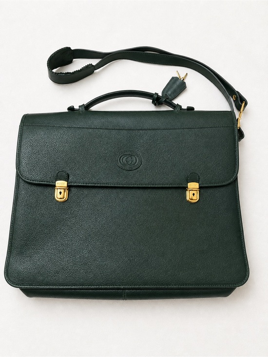 Gucci Other - Vintage Gucci Green Leather Briefcase with Gold Hardware